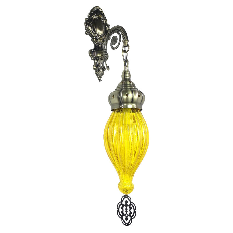 Skørter | Traditional Drop Wall Lamp Black/White/Light Blue Glass 1 Head Wall Mounted Lamp with Engraved Metal Arm