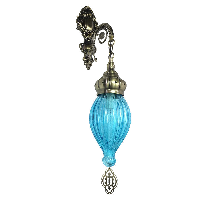 Skørter | Traditional Drop Wall Lamp Black/White/Light Blue Glass 1 Head Wall Mounted Lamp with Engraved Metal Arm