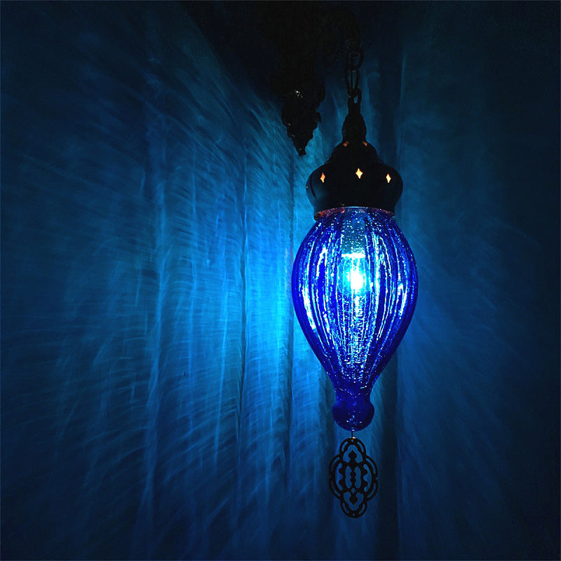 Skørter | Traditional Drop Wall Lamp Black/White/Light Blue Glass 1 Head Wall Mounted Lamp with Engraved Metal Arm