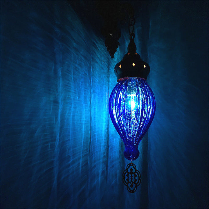 Skørter | Traditional Drop Wall Lamp Black/White/Light Blue Glass 1 Head Wall Mounted Lamp with Engraved Metal Arm