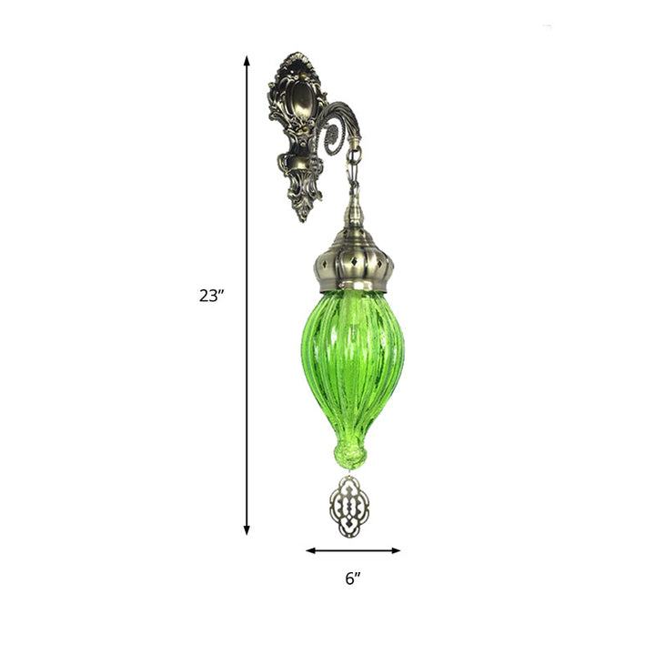 Skørter | Traditional Drop Wall Lamp Black/White/Light Blue Glass 1 Head Wall Mounted Lamp with Engraved Metal Arm