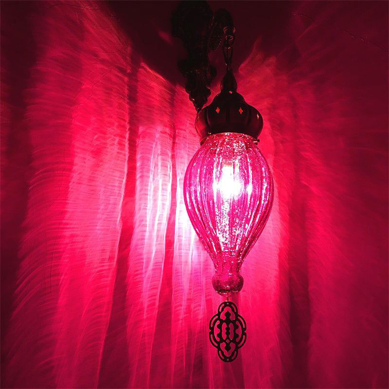 Skørter | Traditional Drop Wall Lamp Black/White/Light Blue Glass 1 Head Wall Mounted Lamp with Engraved Metal Arm