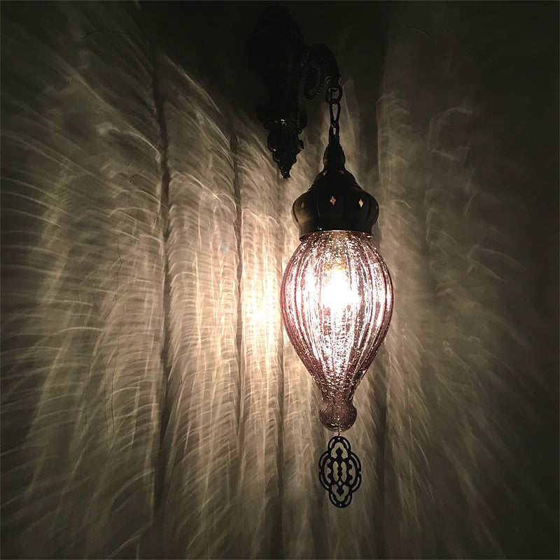 Skørter | Traditional Drop Wall Lamp Black/White/Light Blue Glass 1 Head Wall Mounted Lamp with Engraved Metal Arm