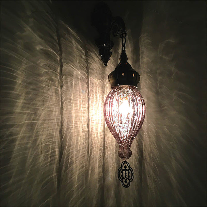 Skørter | Traditional Drop Wall Lamp Black/White/Light Blue Glass 1 Head Wall Mounted Lamp with Engraved Metal Arm