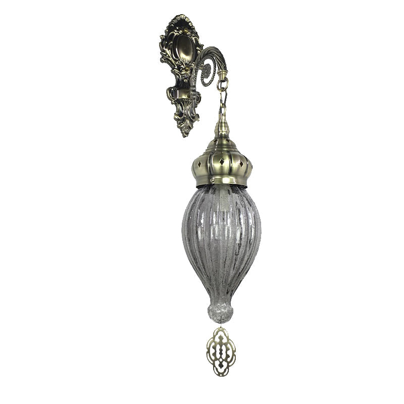 Skørter | Traditional Drop Wall Lamp Black/White/Light Blue Glass 1 Head Wall Mounted Lamp with Engraved Metal Arm