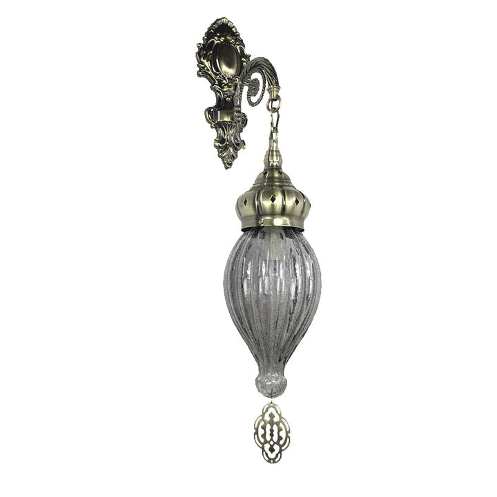 Skørter | Traditional Drop Wall Lamp Black/White/Light Blue Glass 1 Head Wall Mounted Lamp with Engraved Metal Arm