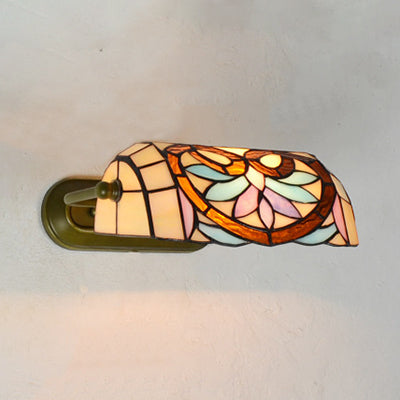Lisslune | Tiffany Banker Wall Lamp with/without pull cord Etched glass 1 light Wall mounting fixture with flower pattern in beige