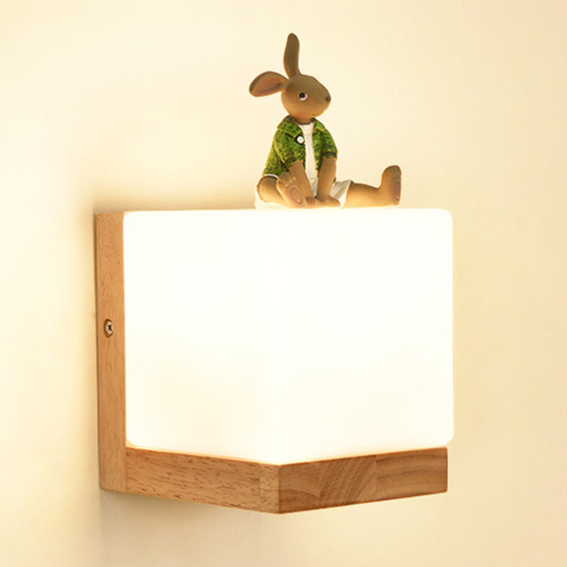 Lisslune | Modern Style Nordic Solid Wood Wall Light Cube Shape LED Wall Mounted Lamp for Bedroom