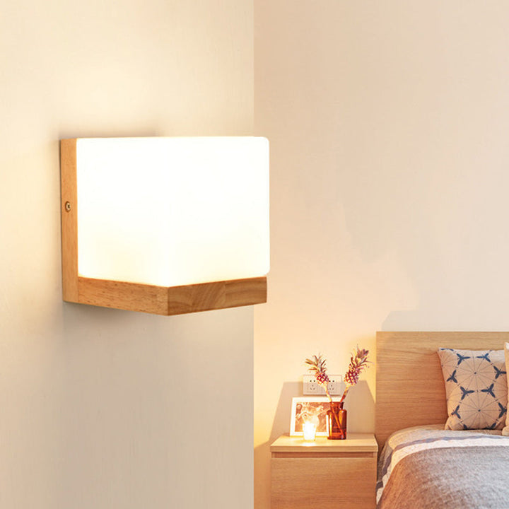 Lisslune | Modern Style Nordic Solid Wood Wall Light Cube Shape LED Wall Mounted Lamp for Bedroom