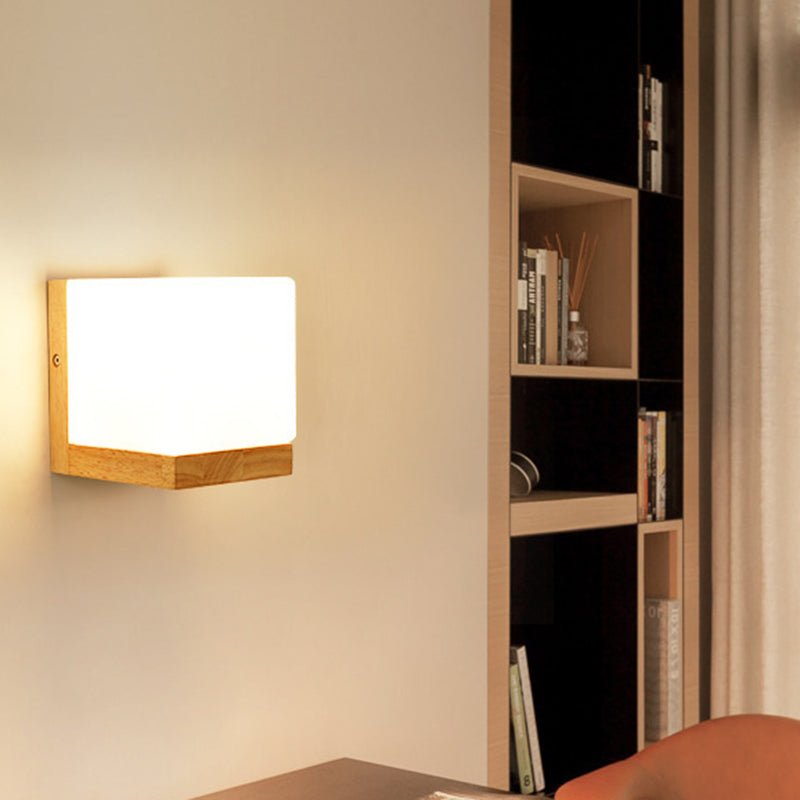 Lisslune | Modern Style Nordic Solid Wood Wall Light Cube Shape LED Wall Mounted Lamp for Bedroom