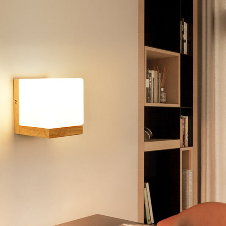 Lisslune | Modern Style Nordic Solid Wood Wall Light Cube Shape LED Wall Mounted Lamp for Bedroom