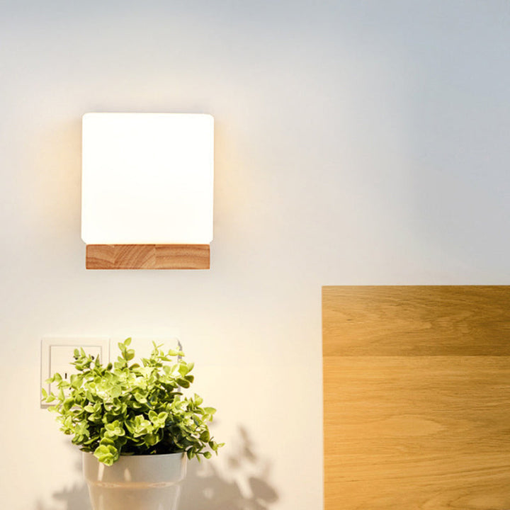 Lisslune | Modern Style Nordic Solid Wood Wall Light Cube Shape LED Wall Mounted Lamp for Bedroom