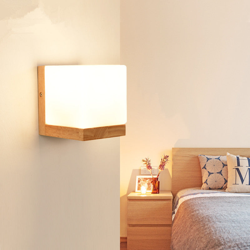 Lisslune | Modern Style Nordic Solid Wood Wall Light Cube Shape LED Wall Mounted Lamp for Bedroom