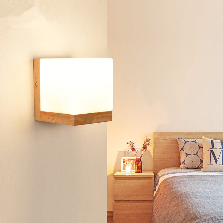 Lisslune | Modern Style Nordic Solid Wood Wall Light Cube Shape LED Wall Mounted Lamp for Bedroom
