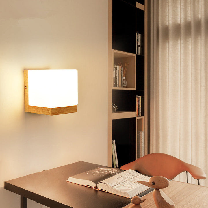 Lisslune | Modern Style Nordic Solid Wood Wall Light Cube Shape LED Wall Mounted Lamp for Bedroom