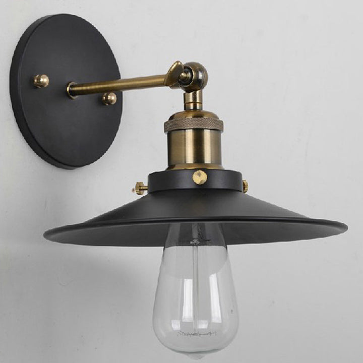 Lisslune | Vintage Industrial Style Wall Light Single Light with Flat Round, Flared Metal Shade for the Bar