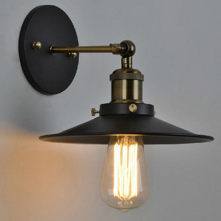 Lisslune | Vintage Industrial Style Wall Light Single Light with Flat Round, Flared Metal Shade for the Bar