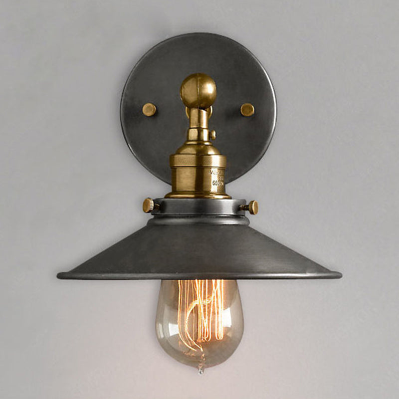 Lisslune | Vintage Industrial Style Wall Light Single Light with Flat Round, Flared Metal Shade for the Bar