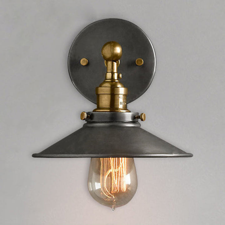 Lisslune | Vintage Industrial Style Wall Light Single Light with Flat Round, Flared Metal Shade for the Bar