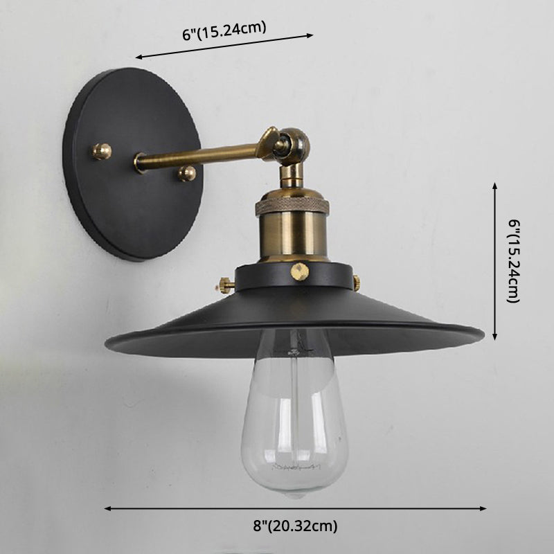 Lisslune | Vintage Industrial Style Wall Light Single Light with Flat Round, Flared Metal Shade for the Bar