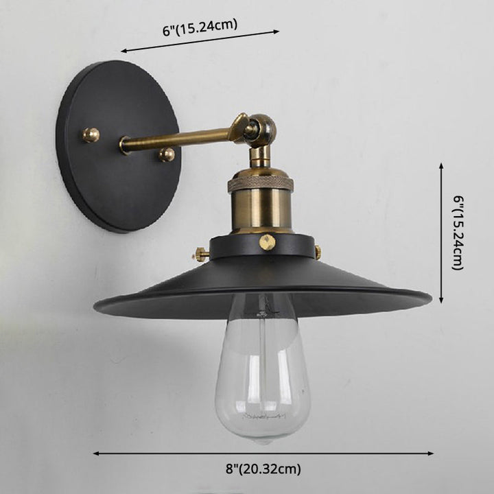 Lisslune | Vintage Industrial Style Wall Light Single Light with Flat Round, Flared Metal Shade for the Bar