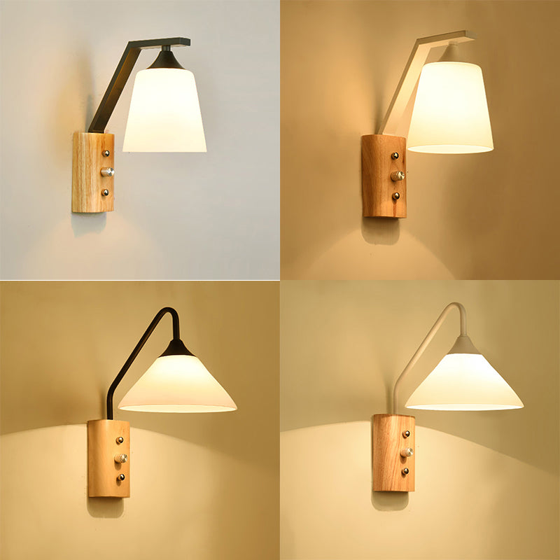 Skørter | White Glass Wall Lighting Wooden Lighting for Study Bedroom