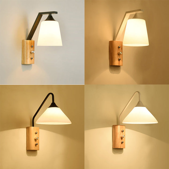 Skørter | White Glass Wall Lighting Wooden Lighting for Study Bedroom