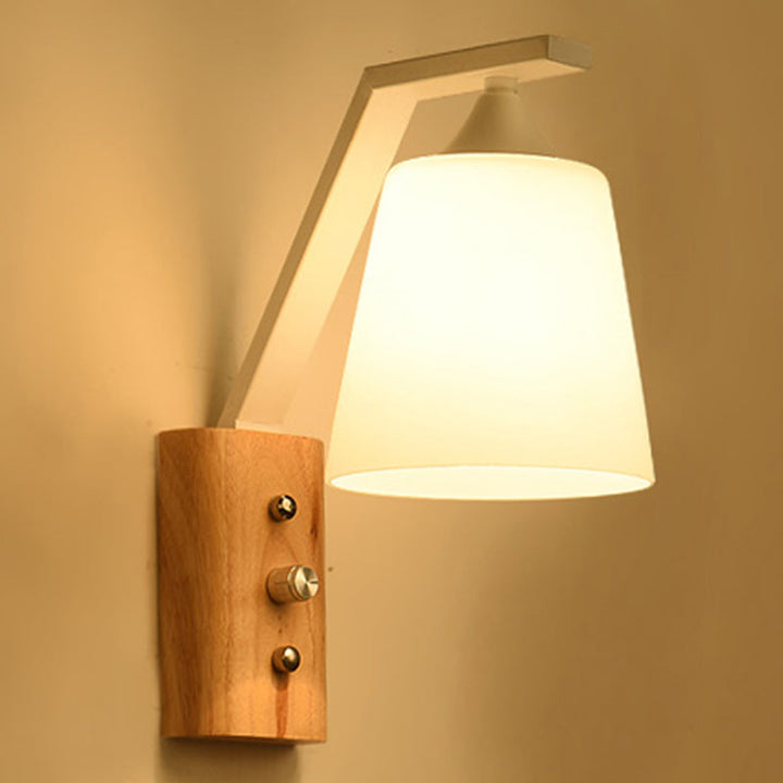 Skørter | White Glass Wall Lighting Wooden Lighting for Study Bedroom