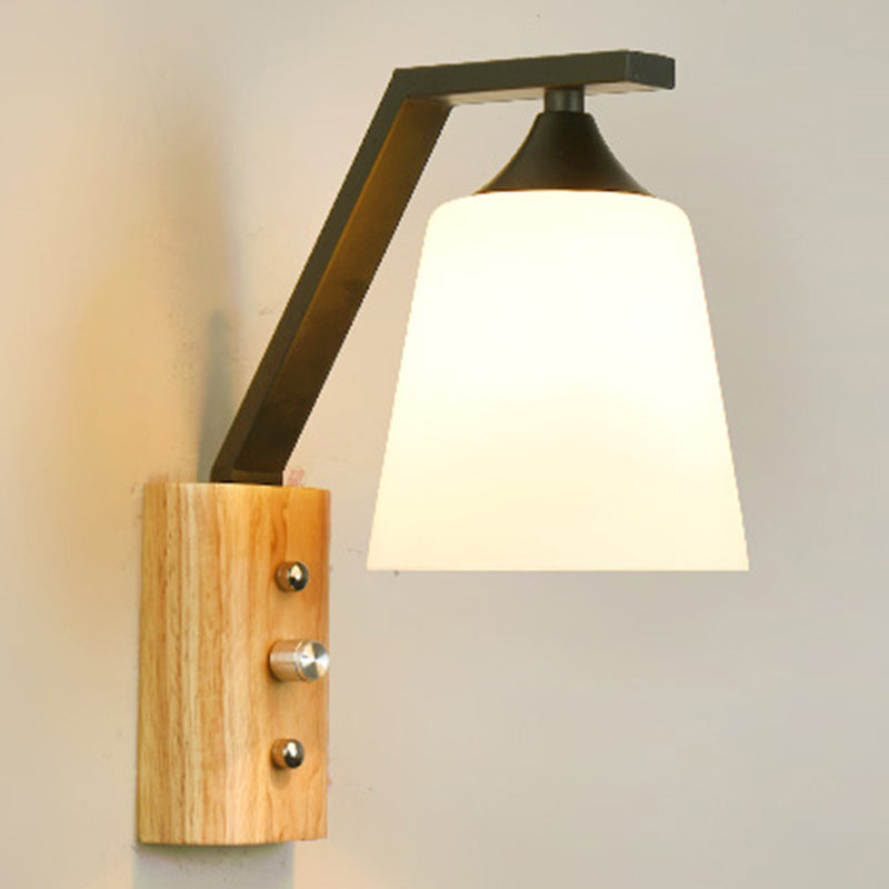 Skørter | White Glass Wall Lighting Wooden Lighting for Study Bedroom
