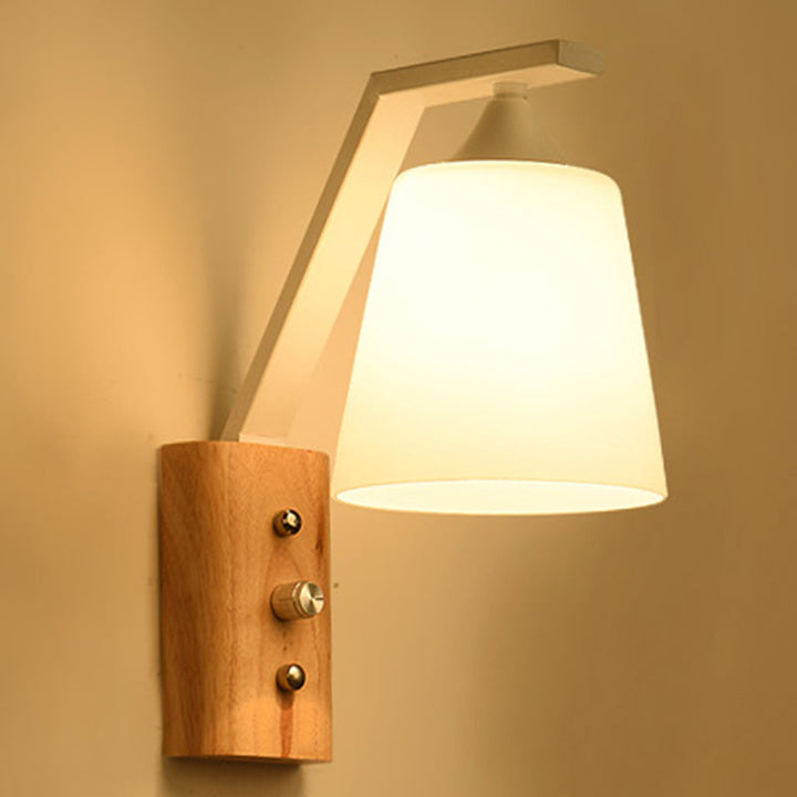 Skørter | White Glass Wall Lighting Wooden Lighting for Study Bedroom