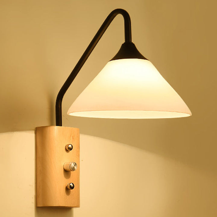 Skørter | White Glass Wall Lighting Wooden Lighting for Study Bedroom