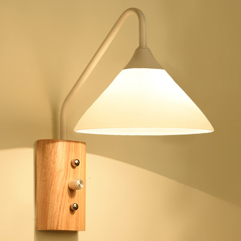 Skørter | White Glass Wall Lighting Wooden Lighting for Study Bedroom