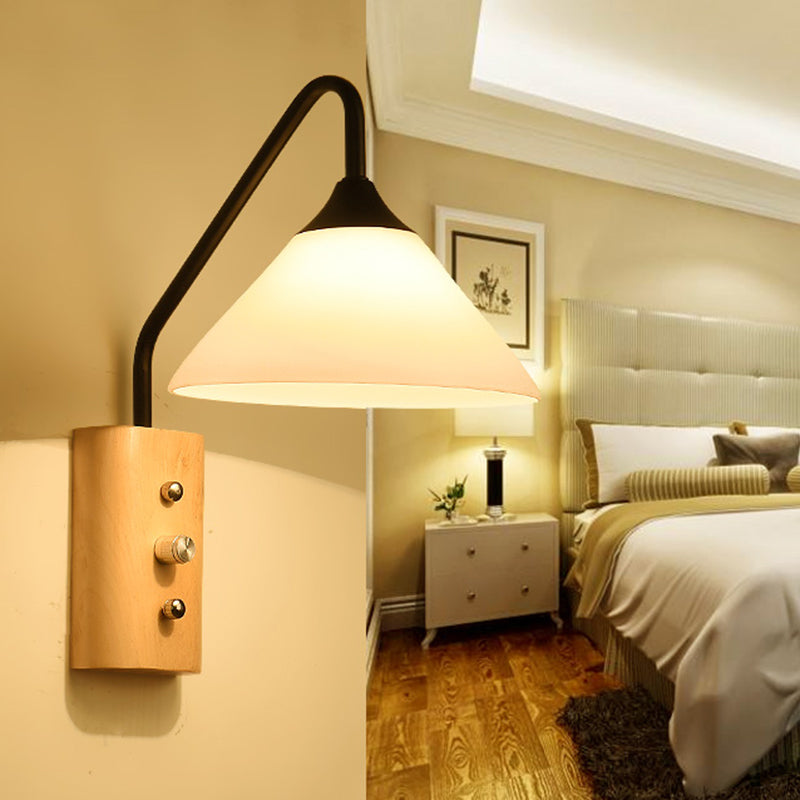 Skørter | White Glass Wall Lighting Wooden Lighting for Study Bedroom
