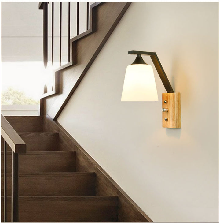 Skørter | White Glass Wall Lighting Wooden Lighting for Study Bedroom