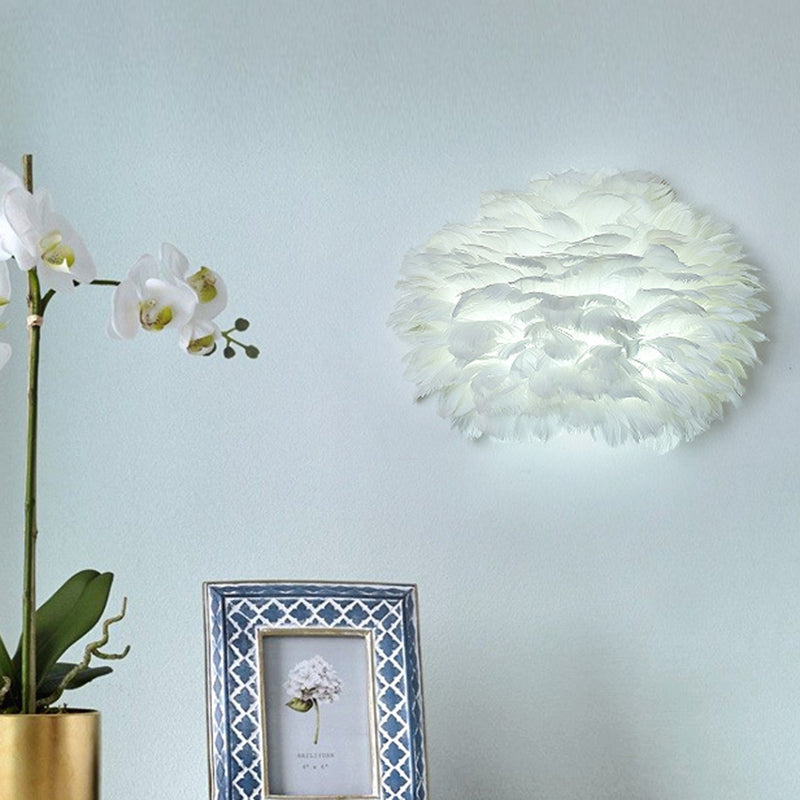 Lisslune | Home decoration wall lamp modern ambient lighting white feather wall light for living room bedroom