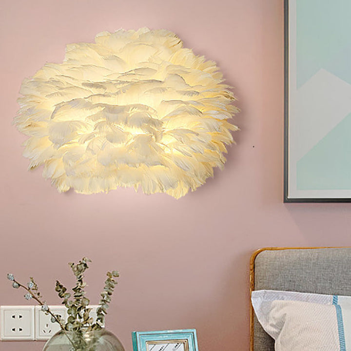 Lisslune | Home decoration wall lamp modern ambient lighting white feather wall light for living room bedroom