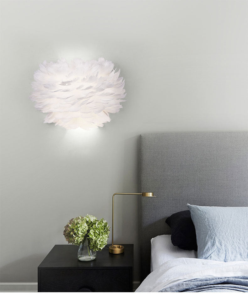Lisslune | Home decoration wall lamp modern ambient lighting white feather wall light for living room bedroom