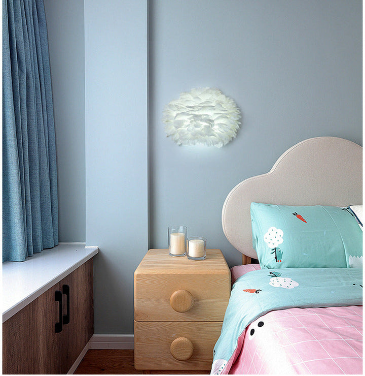 Lisslune | Home decoration wall lamp modern ambient lighting white feather wall light for living room bedroom