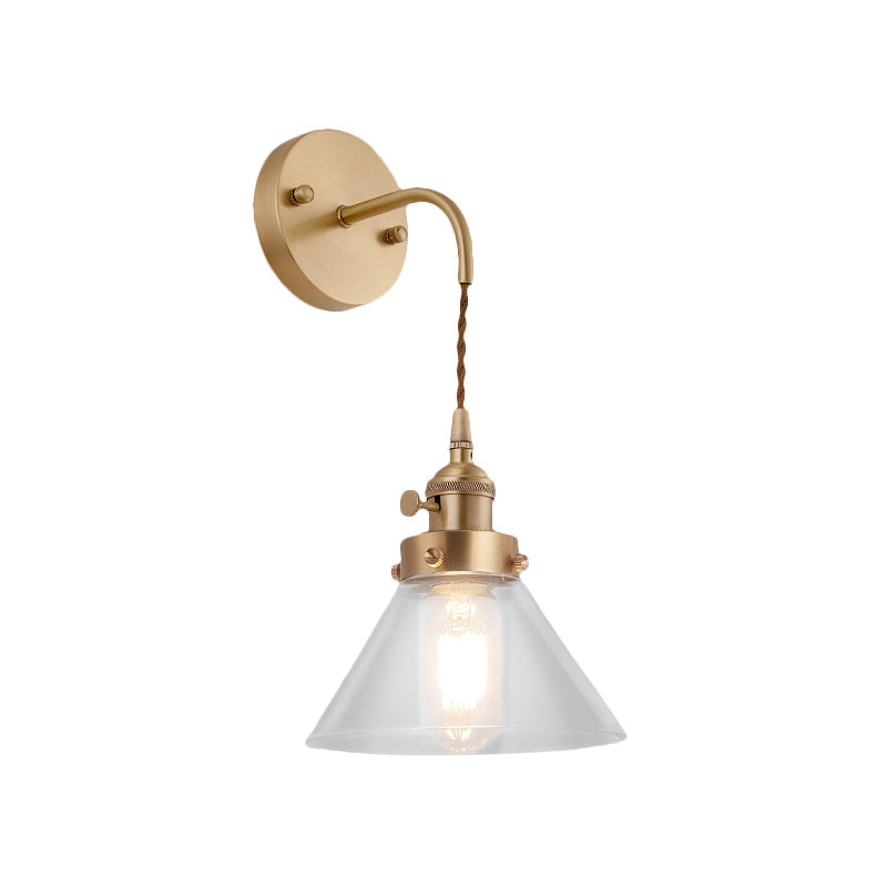 Lisslune | Clear Conical Glass Shade Wall Lamp Vintage Retro 1 Light Wall Lamp Wall Light in Brass
