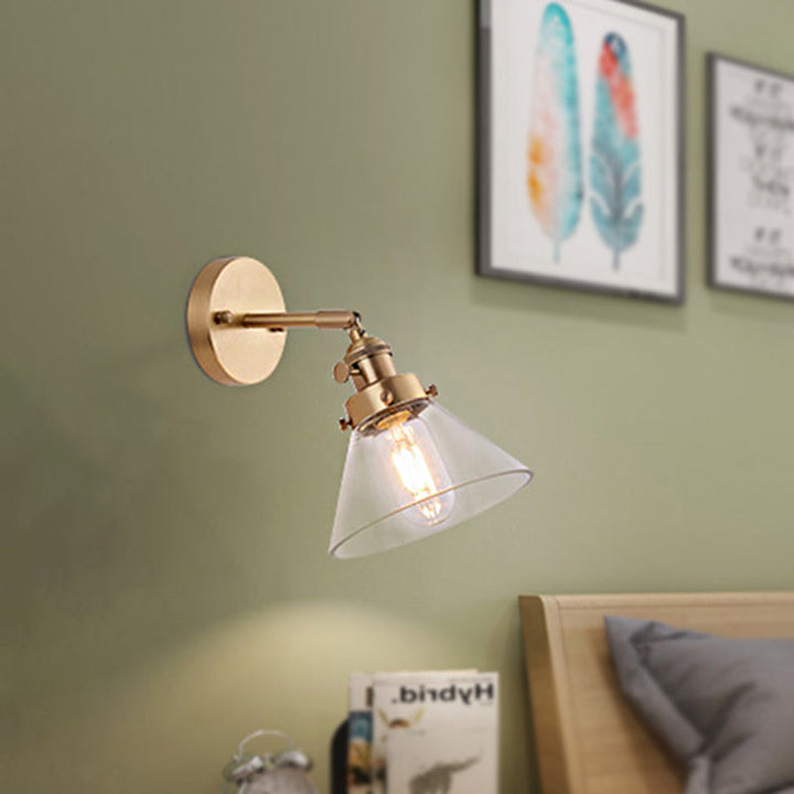 Lisslune | Clear Conical Glass Shade Wall Lamp Vintage Retro 1 Light Wall Lamp Wall Light in Brass