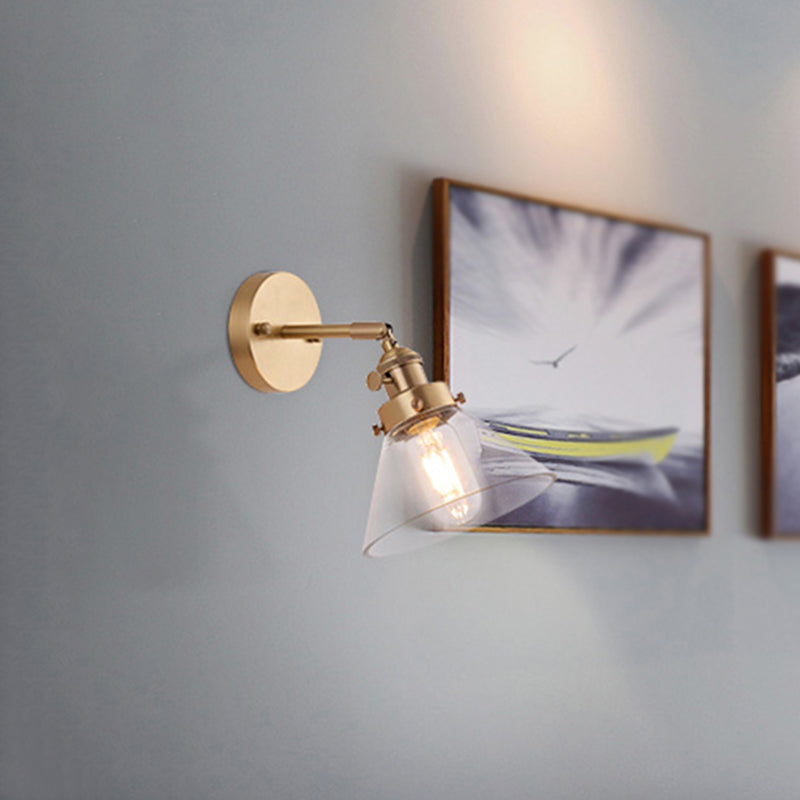 Lisslune | Clear Conical Glass Shade Wall Lamp Vintage Retro 1 Light Wall Lamp Wall Light in Brass