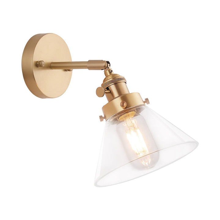 Lisslune | Clear Conical Glass Shade Wall Lamp Vintage Retro 1 Light Wall Lamp Wall Light in Brass