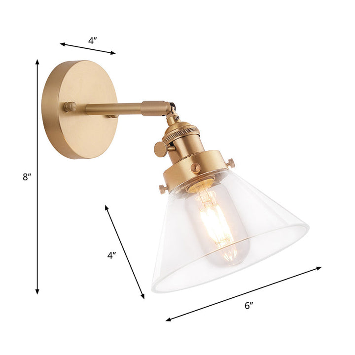 Lisslune | Clear Conical Glass Shade Wall Lamp Vintage Retro 1 Light Wall Lamp Wall Light in Brass