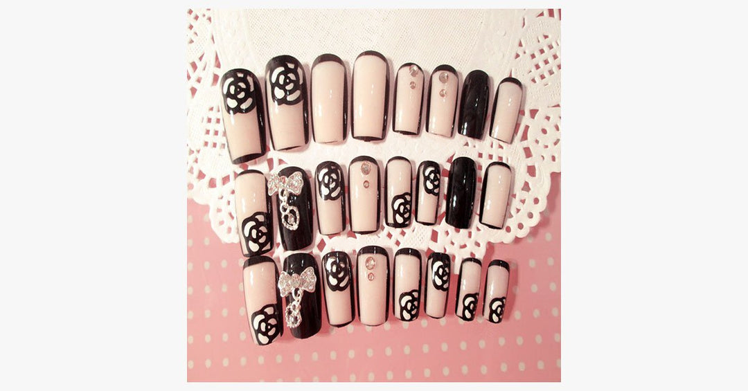 Lisslune | Black Rose Transparent Nails