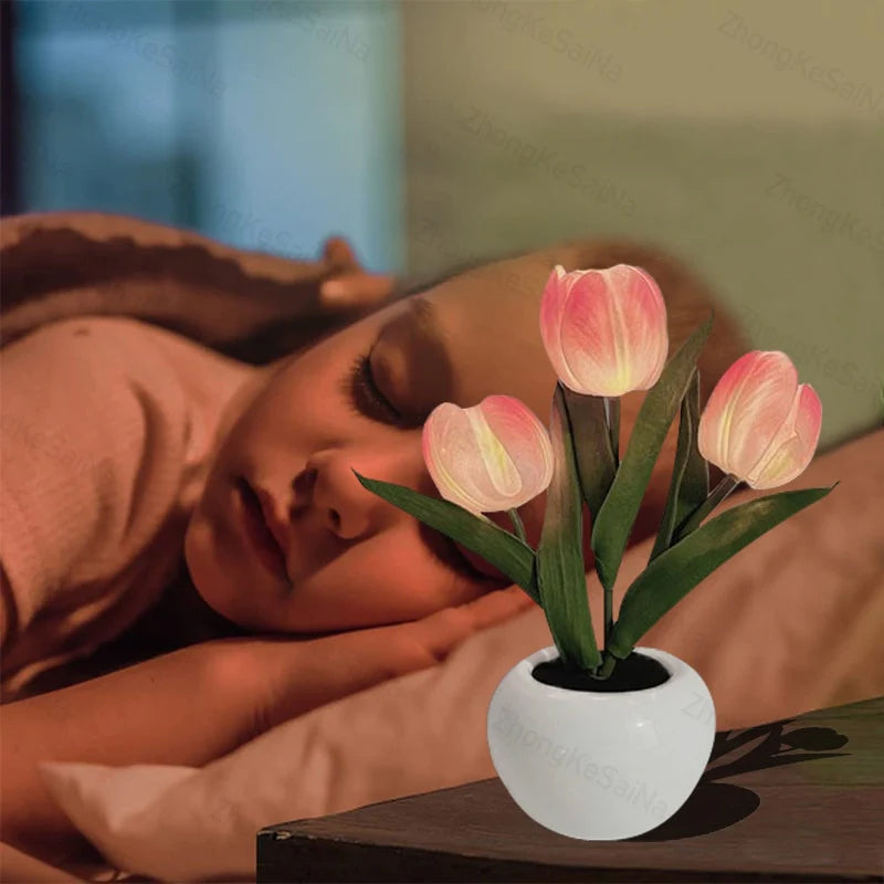 Lisslune | LED Tulip Nightstand Lamp Flower Table Lamp