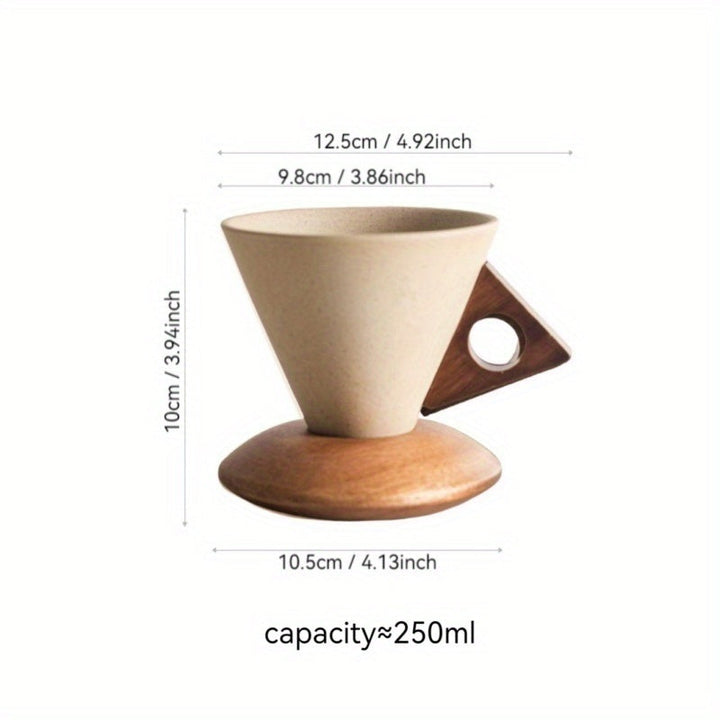 Lisslune | BaristaLuxe Ceramic Coffee Cup 250ml – Handmade with Wooden Handle and Coaster