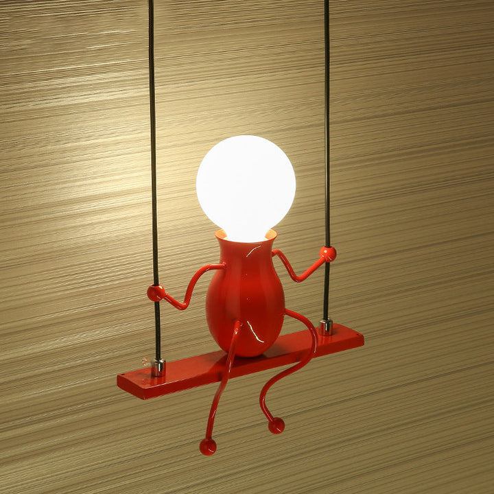Skørter | Swing Shape Wall Lamp with Small People Decoration Metal Modern 1 Light Wall Fixture in Black/White/Red