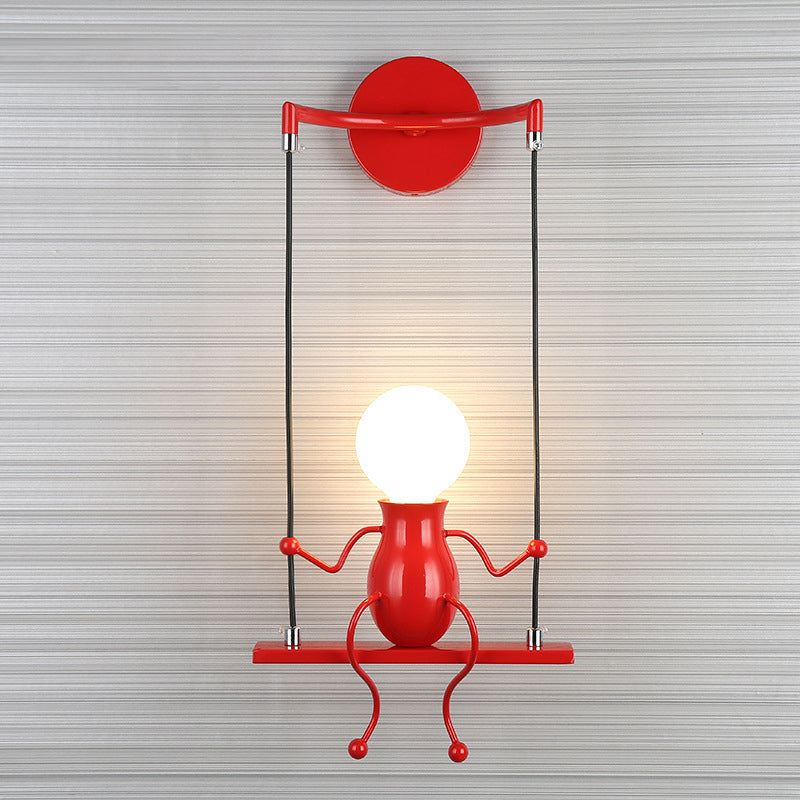 Skørter | Swing Shape Wall Lamp with Small People Decoration Metal Modern 1 Light Wall Fixture in Black/White/Red