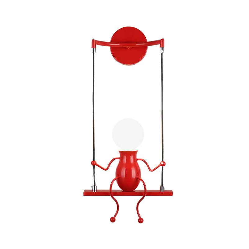 Skørter | Swing Shape Wall Lamp with Small People Decoration Metal Modern 1 Light Wall Fixture in Black/White/Red