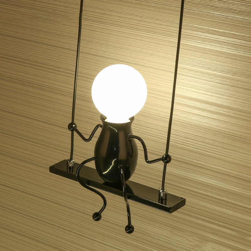 Skørter | Swing Shape Wall Lamp with Small People Decoration Metal Modern 1 Light Wall Fixture in Black/White/Red